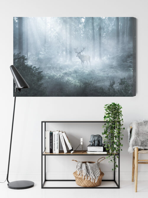 Obraz na płótnie Jeleń we mgle Fotografia lasu Mglisty poranek  Premium Canvas - obrazek 9
