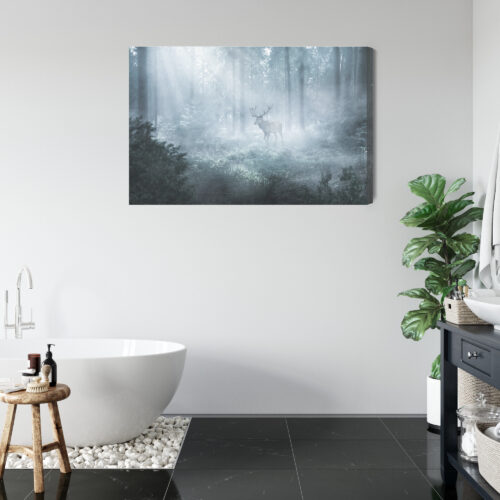 Obraz na płótnie Jeleń we mgle Fotografia lasu Mglisty poranek  Premium Canvas - obrazek 5