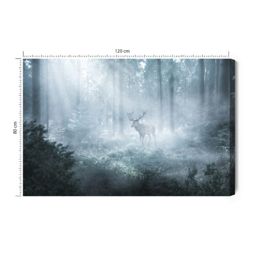 Obraz na płótnie Jeleń we mgle Fotografia lasu Mglisty poranek  Premium Canvas
