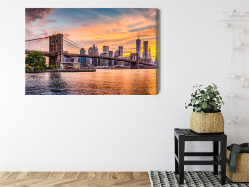 Obraz na płótnie Nowy Jork Fotografia Brooklyn Bridge o zachodzie Premium Canvas - obrazek 8