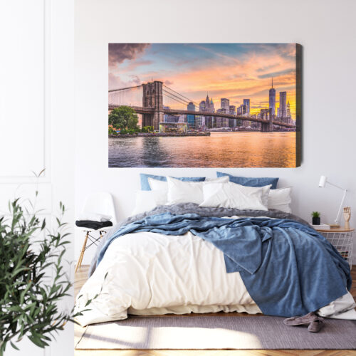 Obraz na płótnie Nowy Jork Fotografia Brooklyn Bridge o zachodzie Premium Canvas - obrazek 3