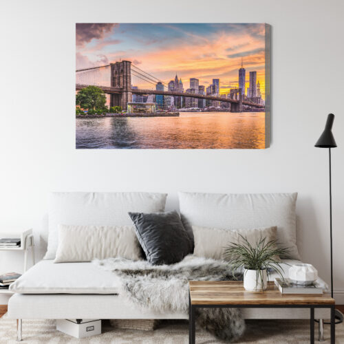 Obraz na płótnie Nowy Jork Fotografia Brooklyn Bridge o zachodzie Premium Canvas - obrazek 4