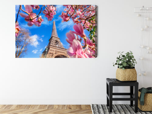 Obraz na płótnie Paryż Fotografia Wieża Eiffla wśród kwiatów Premium Canvas - obrazek 8