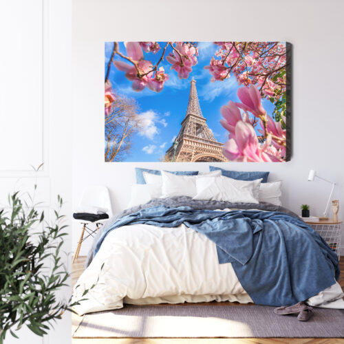 Obraz na płótnie Paryż Fotografia Wieża Eiffla wśród kwiatów Premium Canvas - obrazek 3