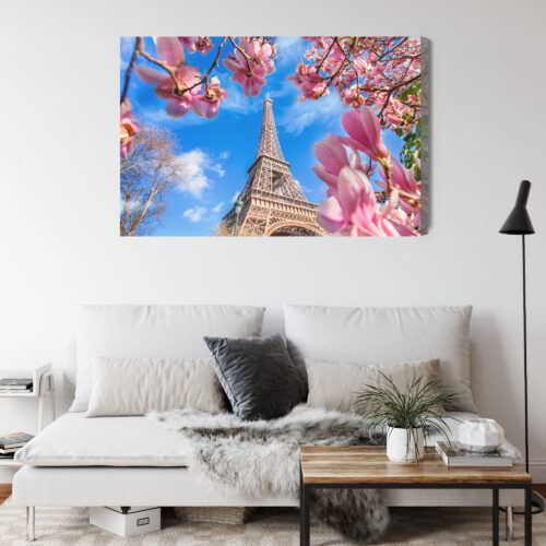Obraz na płótnie Paryż Fotografia Wieża Eiffla wśród kwiatów Premium Canvas - obrazek 4