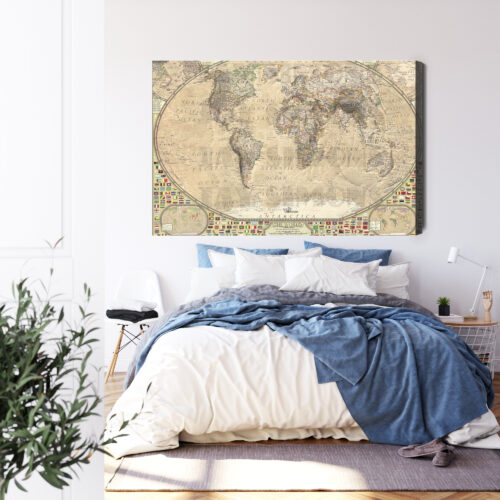 Obraz na płótnie Mapa Retro Świat kontynenty  Premium Canvas - obrazek 3