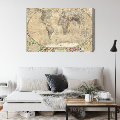 Obraz na płótnie Mapa Retro Świat kontynenty  Premium Canvas - obrazek 4