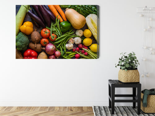 Obraz na płótnie Warzywa Kolorowe Zdrowe jedzenie z góry  Premium Canvas - obrazek 8