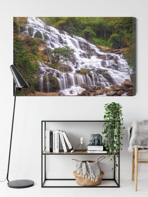 Obraz na płótnie Natura Kaskadowy wodospad w lesie Premium Canvas - obrazek 9