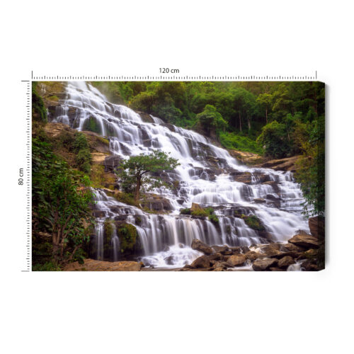 Obraz na płótnie Natura Kaskadowy wodospad w lesie Premium Canvas