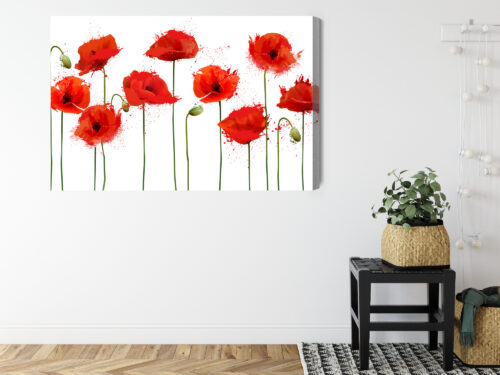 Obraz na płótnie Czerwone maki Akwarela Białe tło  Premium Canvas - obrazek 8