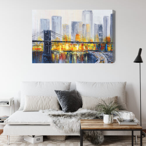 Obraz na płótnie Miasta Most i wieżowce nocą Premium Canvas - obrazek 4