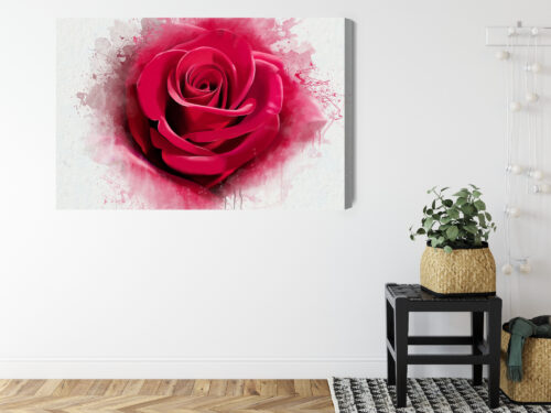 Obraz na płótnie Kwiaty Czerwona róża w akwareli Premium Canvas - obrazek 8