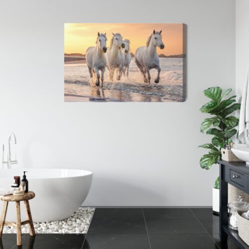 Obraz na płótnie Zwierzęta Białe konie w wodzie Premium Canvas - obrazek 5