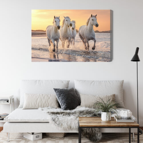 Obraz na płótnie Zwierzęta Białe konie w wodzie Premium Canvas - obrazek 4