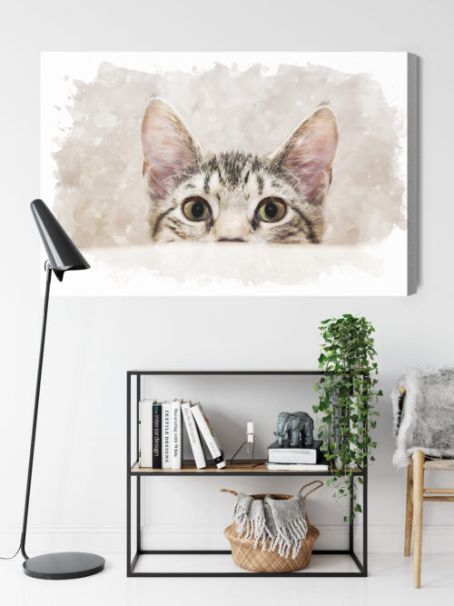 Obraz na płótnie Kot z ciekawskim spojrzeniem Akwarela Minimalizm Premium Canvas - obrazek 9