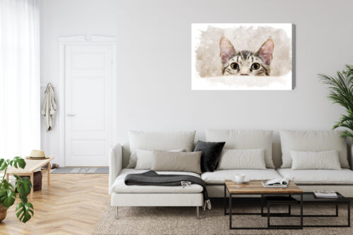 Obraz na płótnie Kot z ciekawskim spojrzeniem Akwarela Minimalizm Premium Canvas - obrazek 6