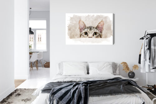 Obraz na płótnie Kot z ciekawskim spojrzeniem Akwarela Minimalizm Premium Canvas - obrazek 7