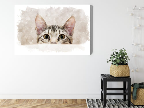 Obraz na płótnie Kot z ciekawskim spojrzeniem Akwarela Minimalizm Premium Canvas - obrazek 8