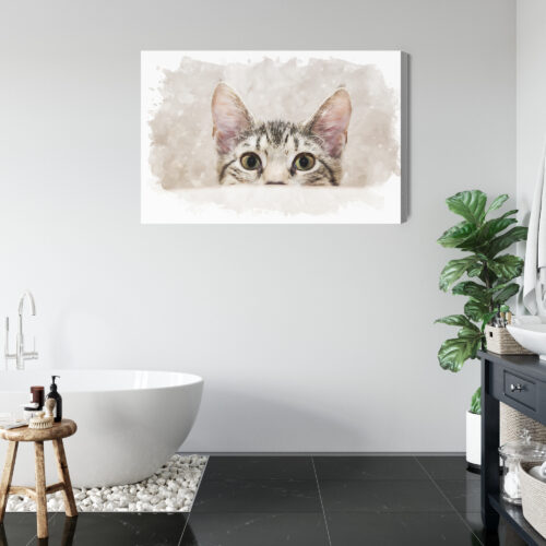 Obraz na płótnie Kot z ciekawskim spojrzeniem Akwarela Minimalizm Premium Canvas - obrazek 5