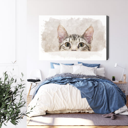 Obraz na płótnie Kot z ciekawskim spojrzeniem Akwarela Minimalizm Premium Canvas - obrazek 3