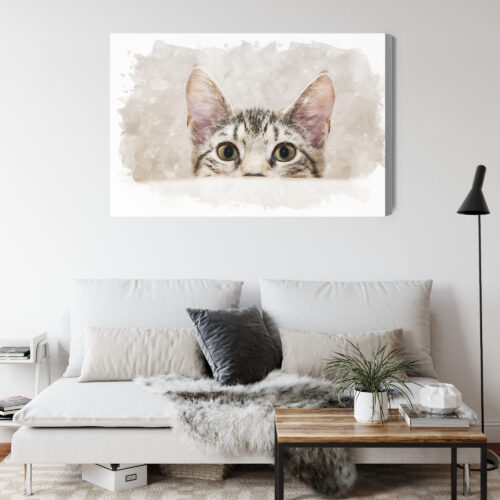 Obraz na płótnie Kot z ciekawskim spojrzeniem Akwarela Minimalizm Premium Canvas - obrazek 4