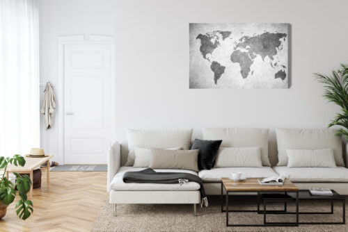 Obraz na płótnie Mapy Świat w odcieniach szarości Premium Canvas - obrazek 6
