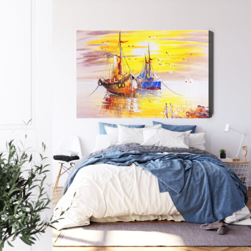 Obraz na płótnie Marynistyka Żaglówki o zachodzie Premium Canvas - obrazek 3