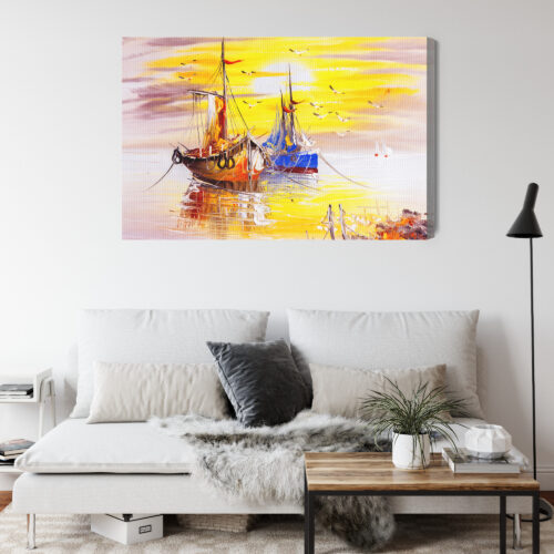 Obraz na płótnie Marynistyka Żaglówki o zachodzie Premium Canvas - obrazek 4