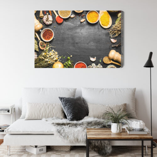 Obraz na płótnie Jedzenie Przyprawy na czarnym tle Premium Canvas - obrazek 4