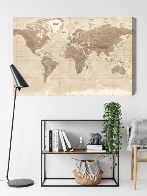 Obraz na płótnie Mapa Premium Canvas Świat w stylu vintage sepia - obrazek 9