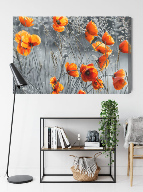 Obraz na płótnie Czerwone maki na tle szarości Kontrast natury  Premium Canvas - obrazek 9