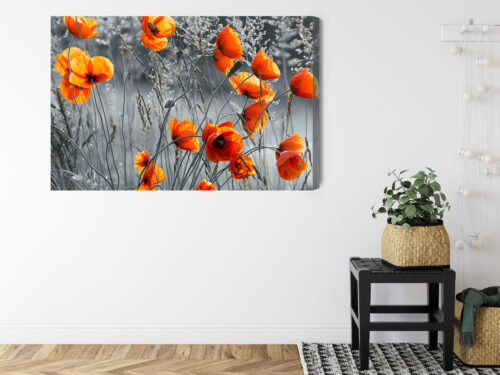 Obraz na płótnie Czerwone maki na tle szarości Kontrast natury  Premium Canvas - obrazek 8