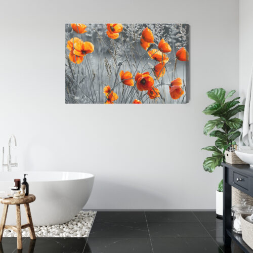 Obraz na płótnie Czerwone maki na tle szarości Kontrast natury  Premium Canvas - obrazek 5