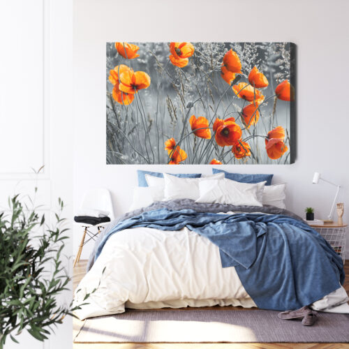 Obraz na płótnie Czerwone maki na tle szarości Kontrast natury  Premium Canvas - obrazek 3
