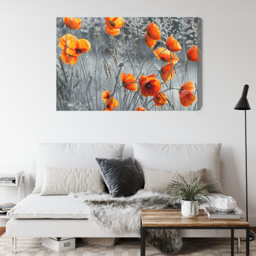 Obraz na płótnie Czerwone maki na tle szarości Kontrast natury  Premium Canvas - obrazek 4