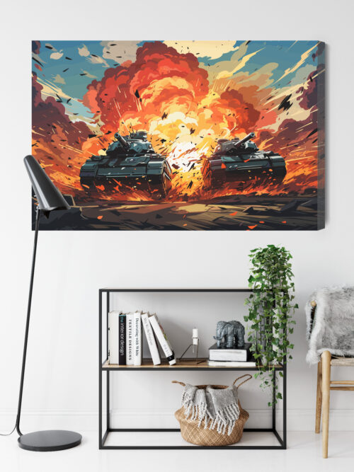 Obraz na płótnie Czołgi w ogniu Eksplozja Komiksowa scena wojny  Premium Canvas - obrazek 9
