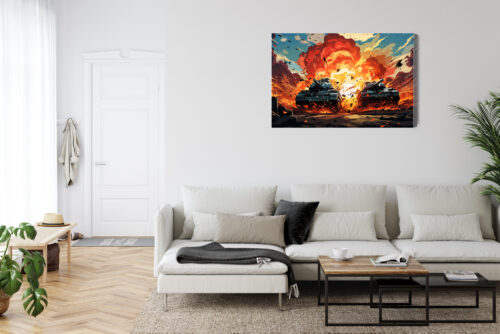 Obraz na płótnie Czołgi w ogniu Eksplozja Komiksowa scena wojny  Premium Canvas - obrazek 6