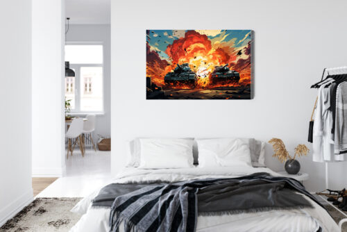 Obraz na płótnie Czołgi w ogniu Eksplozja Komiksowa scena wojny  Premium Canvas - obrazek 7