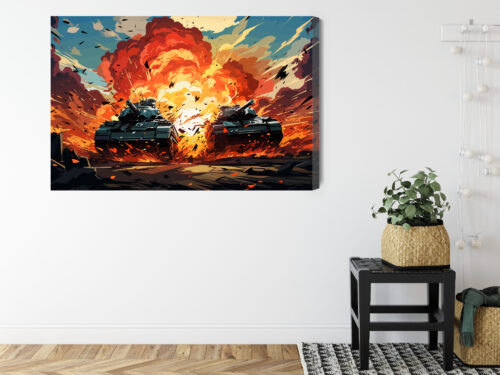 Obraz na płótnie Czołgi w ogniu Eksplozja Komiksowa scena wojny  Premium Canvas - obrazek 8
