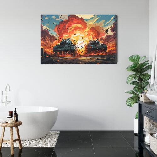 Obraz na płótnie Czołgi w ogniu Eksplozja Komiksowa scena wojny  Premium Canvas - obrazek 5