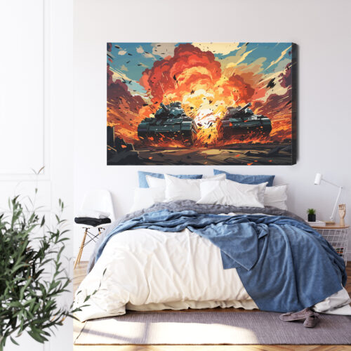 Obraz na płótnie Czołgi w ogniu Eksplozja Komiksowa scena wojny  Premium Canvas - obrazek 3
