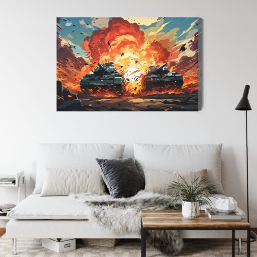 Obraz na płótnie Czołgi w ogniu Eksplozja Komiksowa scena wojny  Premium Canvas - obrazek 4