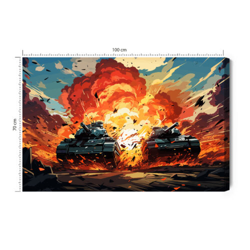 Obraz na płótnie Czołgi w ogniu Eksplozja Komiksowa scena wojny  Premium Canvas