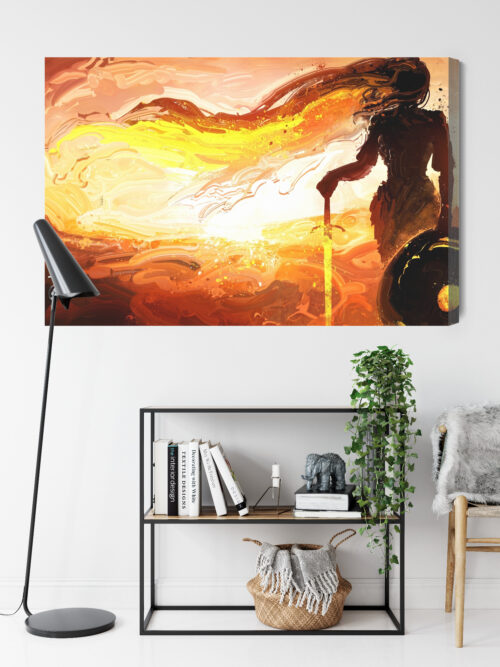 Obraz na płótnie Wojowniczka o zachodzie słońca Styl malarski  Premium Canvas - obrazek 9