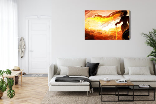Obraz na płótnie Wojowniczka o zachodzie słońca Styl malarski  Premium Canvas - obrazek 6