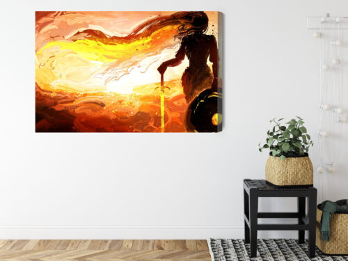 Obraz na płótnie Wojowniczka o zachodzie słońca Styl malarski  Premium Canvas - obrazek 8