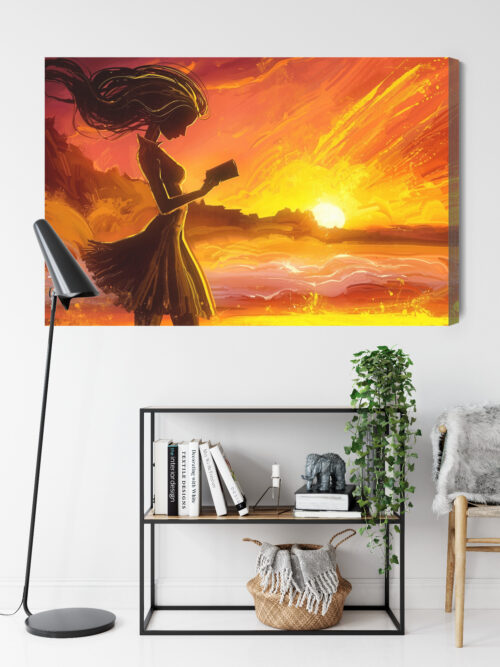 Obraz na płótnie Kobieta z książką Zachód słońca malarski styl  Premium Canvas - obrazek 9
