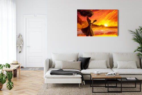 Obraz na płótnie Kobieta z książką Zachód słońca malarski styl  Premium Canvas - obrazek 6