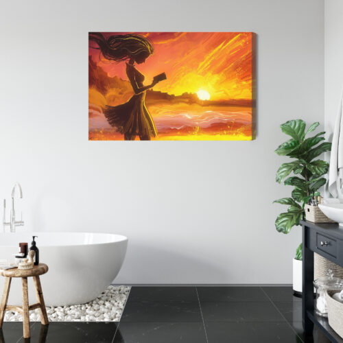Obraz na płótnie Kobieta z książką Zachód słońca malarski styl  Premium Canvas - obrazek 5